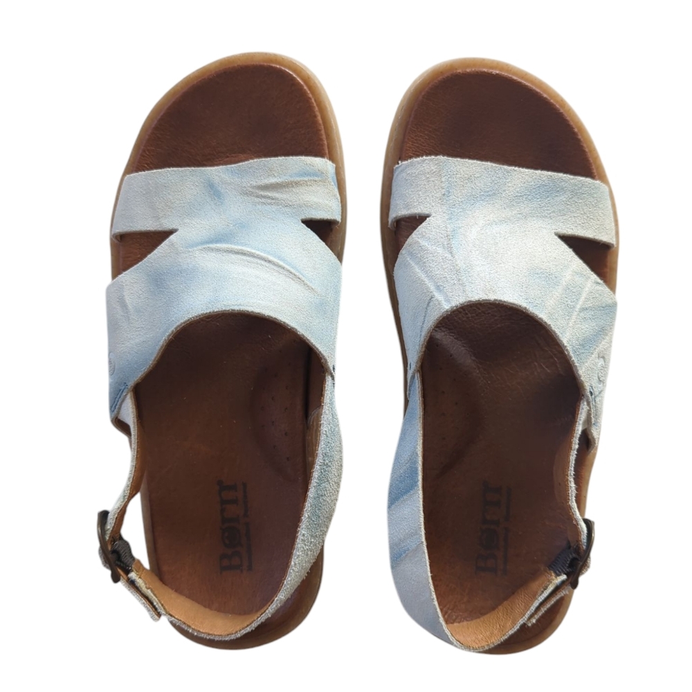 Born Carah Suede Leather Comfort Sandals 7 / 38 Light Blue - Picture 2 of 16